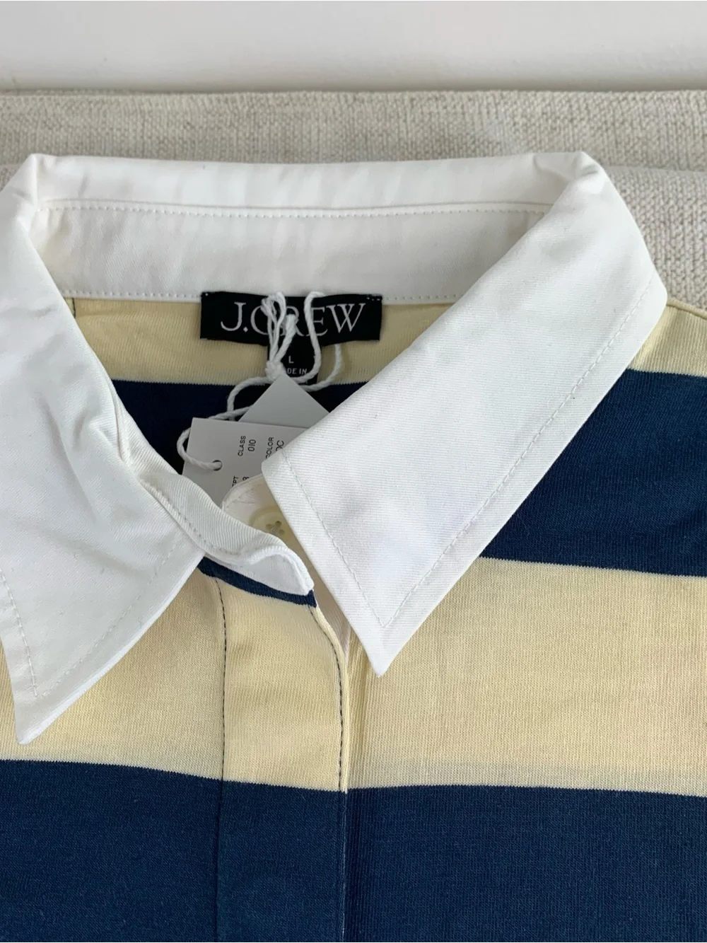 J Crew women's long sleeve Boyfriend jersey rugby shirt in stripe yellow navy
